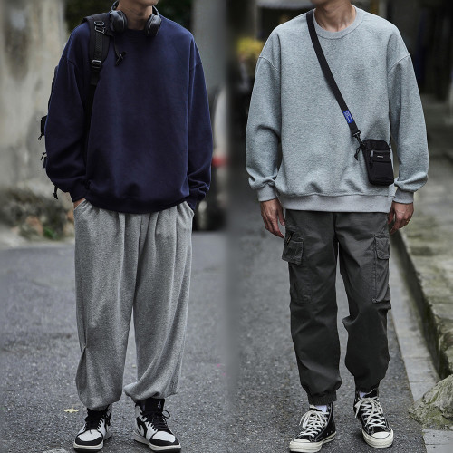 美式重磅純色圓領春秋衛衣男款純棉潮牌寬松日系復古打底衫男加絨 美式重磅純色圓領春秋衛衣男款純棉潮牌寬松日系復古打底衫男加絨