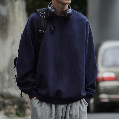 美式重磅純色圓領春秋衛衣男款純棉潮牌寬松日系復古打底衫男加絨 美式重磅純色圓領春秋衛衣男款純棉潮牌寬松日系復古打底衫男加絨