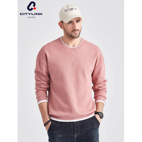 CT男裝 2025冬季寬松假兩件潮流打底上衣加絨加厚圓領衛衣男秋冬