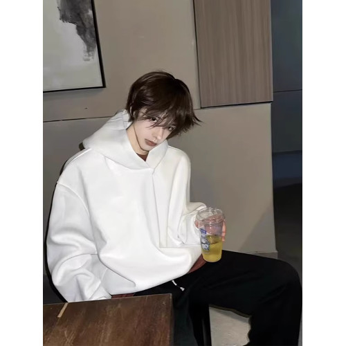 500g重磅白色連帽衛衣男款春秋美式cleanfit潮牌百搭套頭情侶外套 500g重磅白色連帽衛衣男款春秋美式cleanfit潮牌百搭套頭情侶外套
