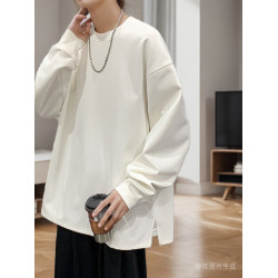 美式衛衣男春秋潮牌長袖開衩打底衫寬松大碼t恤加絨重磅純色內搭