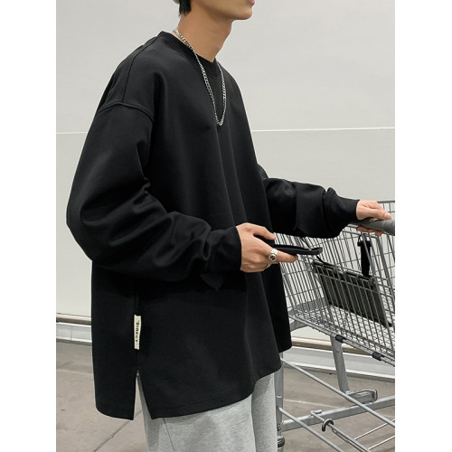 美式衛衣男春秋潮牌長袖開衩打底衫寬松大碼t恤加絨重磅純色內搭 美式衛衣男春秋潮牌長袖開衩打底衫寬松大碼t恤加絨重磅純色內搭