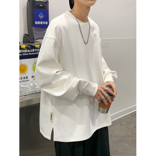 美式衛衣男春秋潮牌長袖開衩打底衫寬松大碼t恤加絨重磅純色內搭 美式衛衣男春秋潮牌長袖開衩打底衫寬松大碼t恤加絨重磅純色內搭