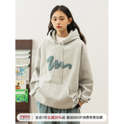 714street美式落肩袖寬松連帽衛衣男女秋冬季灰色帽衫情侶裝上衣 714street美式落肩袖寬松連帽衛衣男女秋冬季灰色帽衫情侶裝上衣