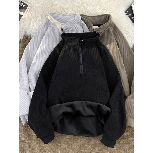 加絨加厚半拉鍊衛衣男春秋寬松2023秋冬季新款潮牌套頭立領打底衫 加絨加厚半拉鍊衛衣男春秋寬松2023秋冬季新款潮牌套頭立領打底衫