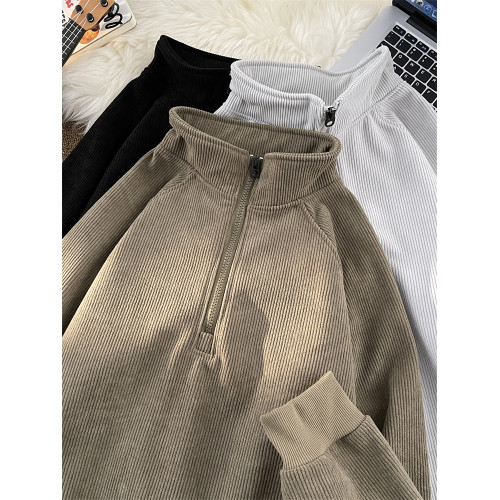 加絨加厚半拉鍊衛衣男春秋寬松2023秋冬季新款潮牌套頭立領打底衫 加絨加厚半拉鍊衛衣男春秋寬松2023秋冬季新款潮牌套頭立領打底衫