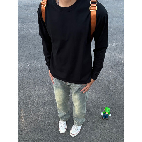 純黑色小領口圓領衛衣男款秋冬痞帥高級感長袖t恤美式內搭打底衫