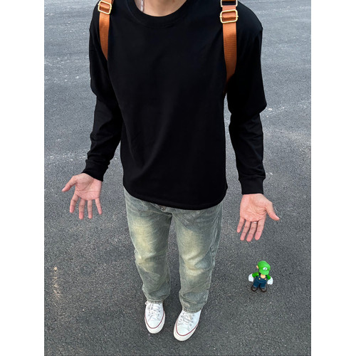 純黑色小領口圓領衛衣男款秋冬痞帥高級感長袖t恤美式內搭打底衫