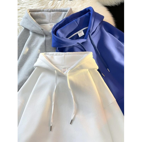 深灰色純色連帽加絨衛衣男款秋冬基礎款oversize新款外套休閒衛衣