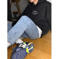 cuibuju 字母連帽衛衣男寬松加絨加厚秋冬季復古休閒百搭外套上衣