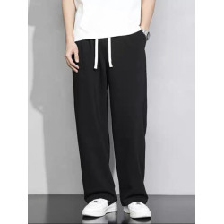 秋冬季灰色衛褲男士純色棉感運動束腳褲百搭寬松直筒休閒長褲子男