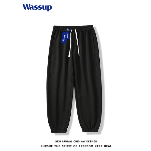 wassup dozen灰色衛褲男春秋季男褲潮牌薄款束腳運動休閒男女同款