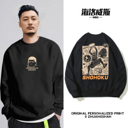 美式塗鴉潮牌衛衣男圓領2025新款加絨加厚秋冬款大碼寬鬆籃球上衣