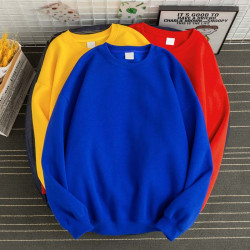 冬季簡約純色圓領加絨衛衣男潮流寬松ins港風情侶bf套頭帽衫上衣