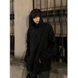 cleanfit純黑色衛衣潮牌男款春秋美式復古500g重磅中山外套連帽衫