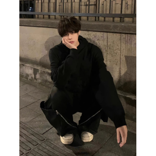 cleanfit純黑色衛衣潮牌男款春秋美式復古500g重磅中山外套連帽衫 cleanfit純黑色衛衣潮牌男款春秋美式復古500g重磅中山外套連帽衫