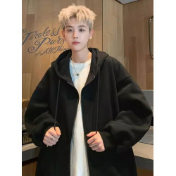 加絨加厚秋冬季連帽衛衣男ins潮牌寬松百搭oversize開衫拉鍊外套