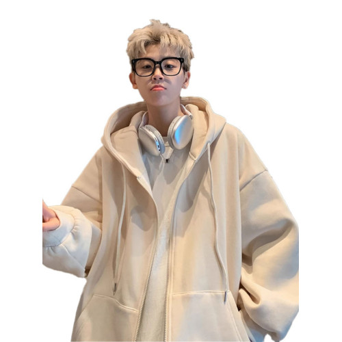 加絨加厚秋冬季連帽衛衣男ins潮牌寬松百搭oversize開衫拉鍊外套 加絨加厚秋冬季連帽衛衣男ins潮牌寬松百搭oversize開衫拉鍊外套