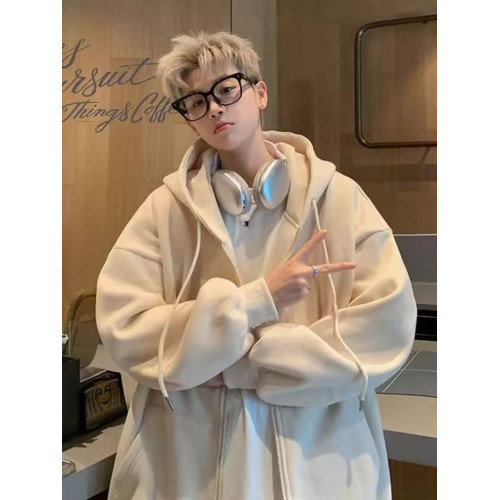 加絨加厚秋冬季連帽衛衣男ins潮牌寬松百搭oversize開衫拉鍊外套 加絨加厚秋冬季連帽衛衣男ins潮牌寬松百搭oversize開衫拉鍊外套