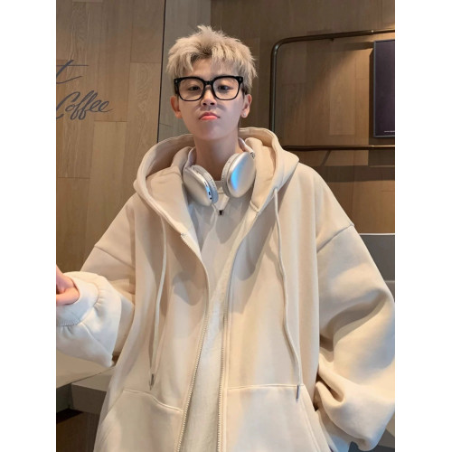 加絨加厚秋冬季連帽衛衣男ins潮牌寬松百搭oversize開衫拉鍊外套 加絨加厚秋冬季連帽衛衣男ins潮牌寬松百搭oversize開衫拉鍊外套