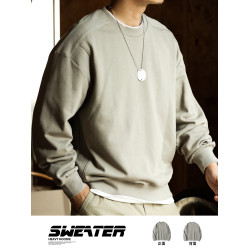 BGYO美式復古水洗阿爾曼衛衣男390g重磅外穿圓領羅紋拼接打底外套