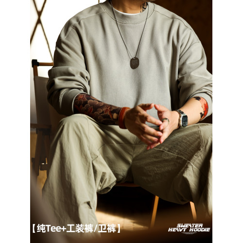 BGYO美式復古水洗阿爾曼衛衣男390g重磅外穿圓領羅紋拼接打底外套 BGYO美式復古水洗阿爾曼衛衣男390g重磅外穿圓領羅紋拼接打底外套