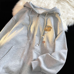 百搭休閒貓咪印花連帽開衫外套情侶裝寬松ins潮流秋冬拉鍊衛衣男