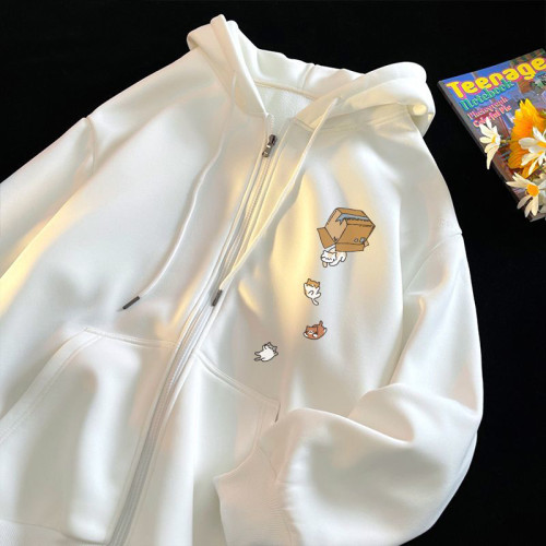 百搭休閒貓咪印花連帽開衫外套情侶裝寬松ins潮流秋冬拉鍊衛衣男 百搭休閒貓咪印花連帽開衫外套情侶裝寬松ins潮流秋冬拉鍊衛衣男