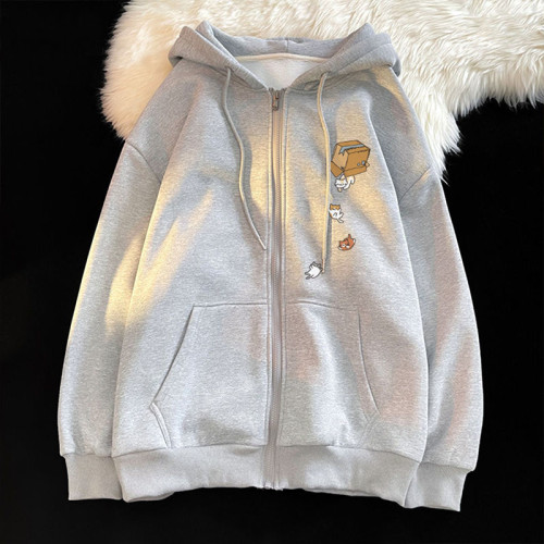 百搭休閒貓咪印花連帽開衫外套情侶裝寬松ins潮流秋冬拉鍊衛衣男 百搭休閒貓咪印花連帽開衫外套情侶裝寬松ins潮流秋冬拉鍊衛衣男