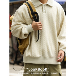 BGYO鹿起 織條肌理松弛感翻領衛衣男美式休閒學院風長袖POLO上衣