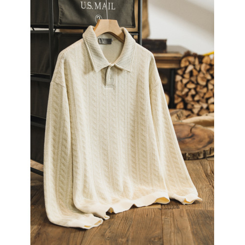 BGYO鹿起 織條肌理松弛感翻領衛衣男美式休閒學院風長袖POLO上衣