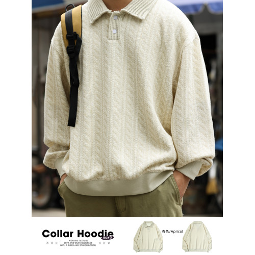 BGYO鹿起 織條肌理松弛感翻領衛衣男美式休閒學院風長袖POLO上衣