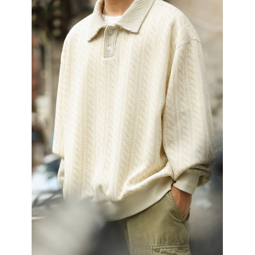 BGYO鹿起 織條肌理松弛感翻領衛衣男美式休閒學院風長袖POLO上衣