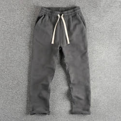 自然卷邊褲腳設計 英倫復古潮流休閒衛褲男高克重水洗毛圈棉長褲