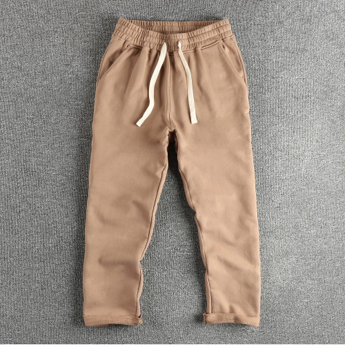 自然卷邊褲腳設計 英倫復古潮流休閒衛褲男高克重水洗毛圈棉長褲