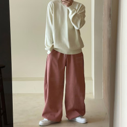 褲子男士款春季新款垂墜感濶腿運動衛褲美式復古寬鬆直筒休閒長褲