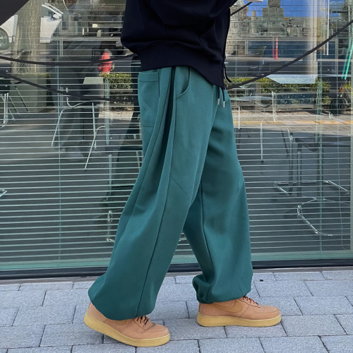 褲子男士款春季新款垂墜感濶腿運動衛褲美式復古寬鬆直筒休閒長褲