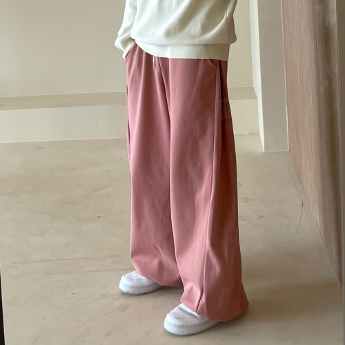 褲子男士款春季新款垂墜感濶腿運動衛褲美式復古寬鬆直筒休閒長褲