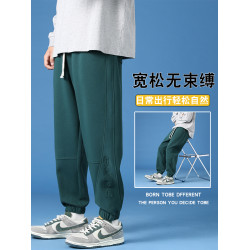 墨綠色胖子男士衛褲新款2025款秋季加肥加大碼重磅束腳針織休閒褲