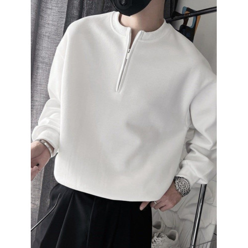 高品質白色半拉鍊衛衣男潮牌春秋長袖T恤新款內搭青春痞帥打底衫 高品質白色半拉鍊衛衣男潮牌春秋長袖T恤新款內搭青春痞帥打底衫