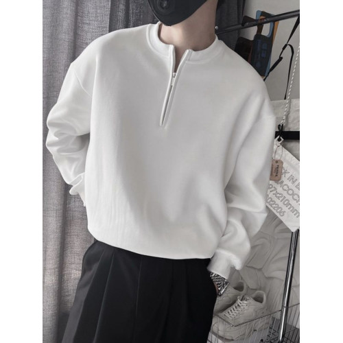 高品質白色半拉鍊衛衣男潮牌春秋長袖T恤新款內搭青春痞帥打底衫 高品質白色半拉鍊衛衣男潮牌春秋長袖T恤新款內搭青春痞帥打底衫