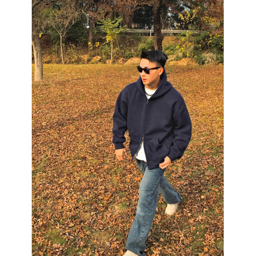 G哥工作室 秋冬重磅純色寬松廓形拉鍊開衫潮連帽曡穿衛衣男士帽衫 G哥工作室 秋冬重磅純色寬松廓形拉鍊開衫潮連帽曡穿衛衣男士帽衫