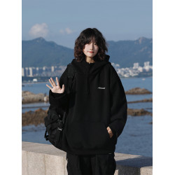 阿於呆日系復古原創重磅400g半拉鍊連帽衛衣男寬松廓形加厚外套女