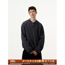 MADWITCH美式復古簡約少年感亨利領衛衣男女寬松休閒套頭長袖上衣