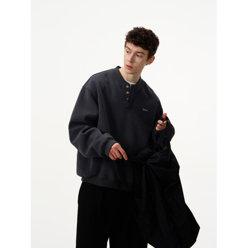 MADWITCH美式復古簡約少年感亨利領衛衣男女寬松休閒套頭長袖上衣 MADWITCH美式復古簡約少年感亨利領衛衣男女寬松休閒套頭長袖上衣