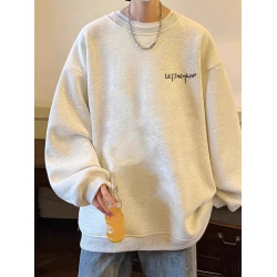 2025春秋裝新款美式潮牌純棉重磅圓領寬松黑色長袖衛衣上衣外套男