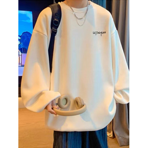 2025春秋裝新款美式潮牌純棉重磅圓領寬松黑色長袖衛衣上衣外套男 2025春秋裝新款美式潮牌純棉重磅圓領寬松黑色長袖衛衣上衣外套男