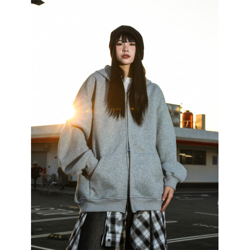 美式復古灰色開衫衛衣男400g重磅連帽oversize潮牌春秋款情侶外套 美式復古灰色開衫衛衣男400g重磅連帽oversize潮牌春秋款情侶外套