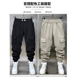 束腳工裝衛褲男春秋新款百搭多口袋針織休閒褲青少年潮牌九分長褲