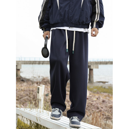 @港仔文藝男 灰色衛褲男秋冬男款直筒休閒運動長褲男生寬松褲子